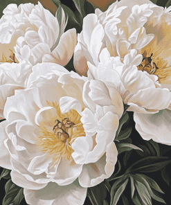 White Peonies Blossoms Diamond Painting