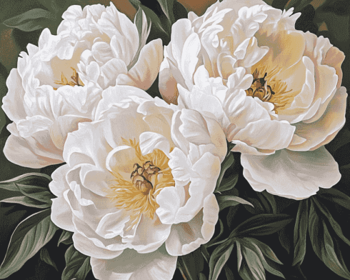 White Peonies Blossoms Diamond Painting