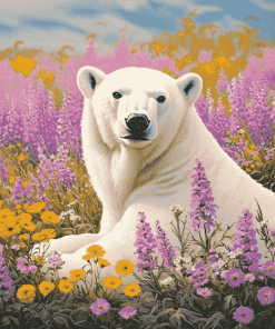 White Polar Bear Flowers Diamond Painting