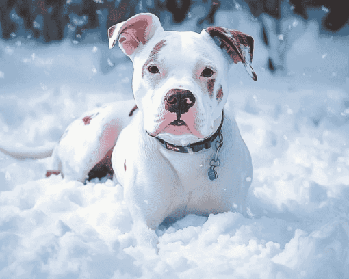 White Staffy in Winter Diamond Painting