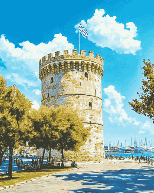 White Tower Thessaloniki Landmark Diamond Painting