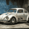 White Vintage Volkswagen Bug Diamond Painting