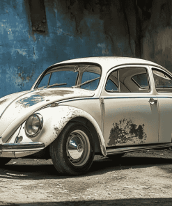 White Vintage Volkswagen Bug Diamond Painting