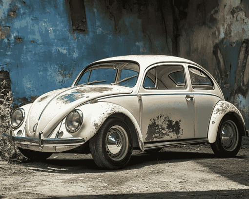 White Vintage Volkswagen Bug Diamond Painting