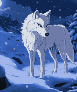 White Wolf Winter Scene Diamond Painting