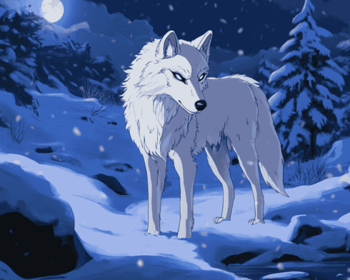 White Wolf Winter Scene Diamond Painting