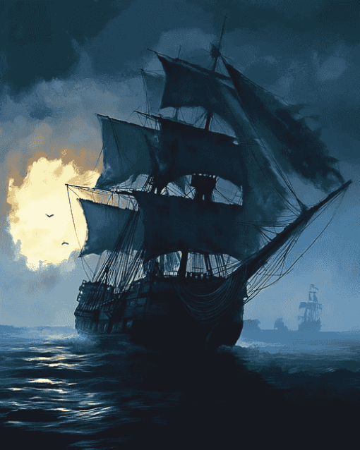 Whydah Ship Moonlit Silhouette Diamond Painting