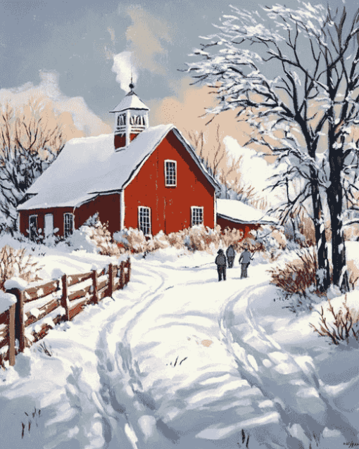 Winter Barn Landscapes Diamond Painting