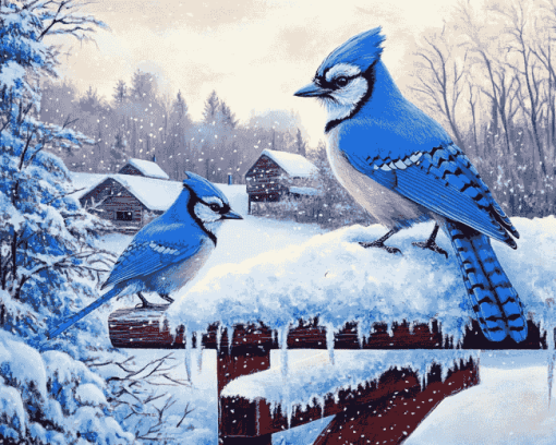 Winter Blue Jays Diamond Painting