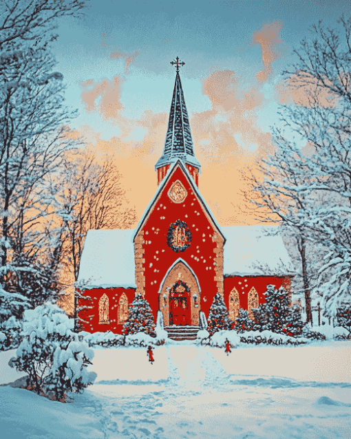 Winter Church Scene Diamond Painting