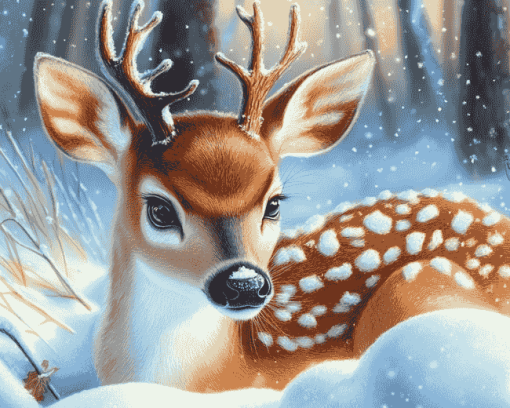 Winter Fawn in Snow Diamond Painting