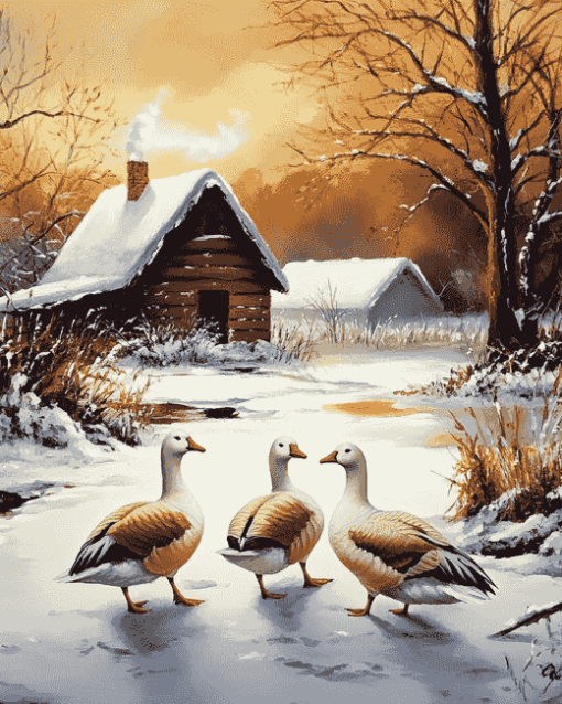 Winter Geese Landscape Diamond Painting