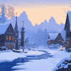 Winter Homes in Frozen Forest Diamond Painting