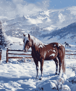 Winter Horses Mountain Scene Diamond Painting