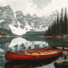 Winter Red Canoe in Canadian Landscapes Diamond Painting