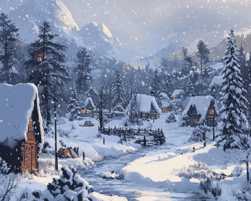 Winter Snowy Village Diamond Painting