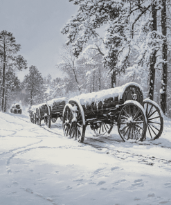 Winter Wagons in Snowy Landscape Diamond Painting