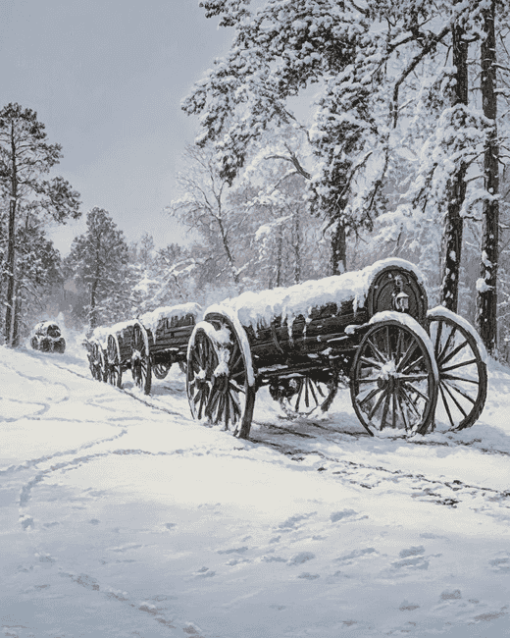 Winter Wagons in Snowy Landscape Diamond Painting