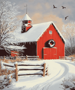 Winter's Call: Snowy Farm Landscapes Diamond Painting