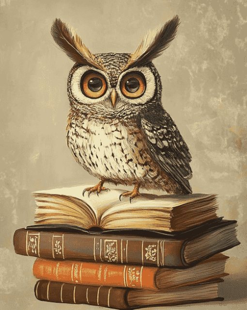 Wise Owl on Books Diamond Painting