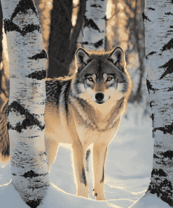 Wolf Among Birches Diamond Painting