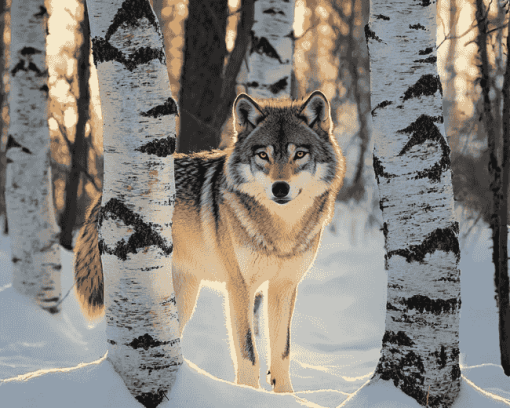 Wolf Among Birches Diamond Painting