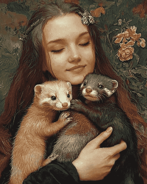 Woman with Ferrets Diamond Painting