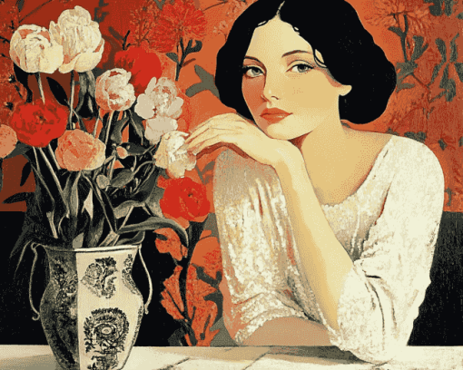 Woman with Vintage Vase Diamond Painting