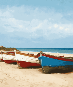 Wood Boats on the Beach Diamond Painting