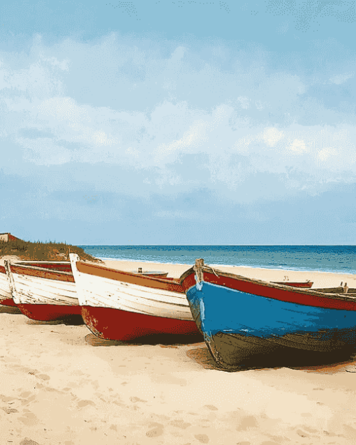 Wood Boats on the Beach Diamond Painting