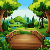 Wooden Bridge in a Cartoon Forest Diamond Painting