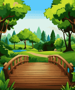 Wooden Bridge in a Cartoon Forest Diamond Painting