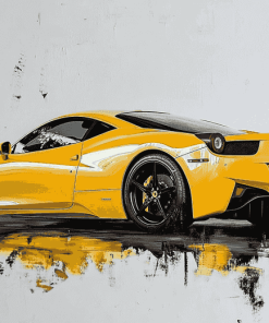 Yellow 458 Ferrari Engines Diamond Painting