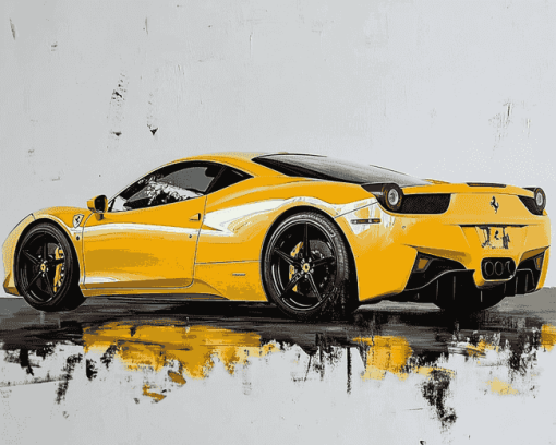 Yellow 458 Ferrari Engines Diamond Painting