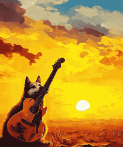 Yellow Dog with Guitar Diamond Painting