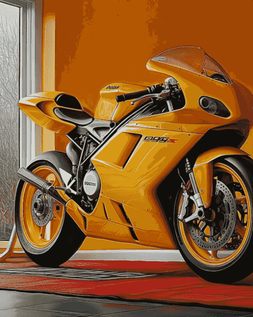 Yellow Ducati 999 Motorbikes Diamond Painting