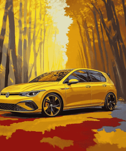 Yellow Golf 8 VW Car Diamond Painting