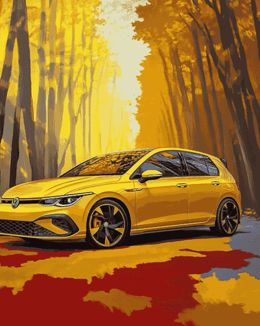 Yellow Golf 8 VW Car Diamond Painting