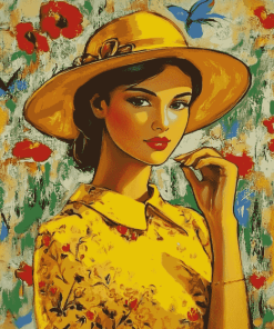 Yellow Hat Vintage Woman Diamond Painting