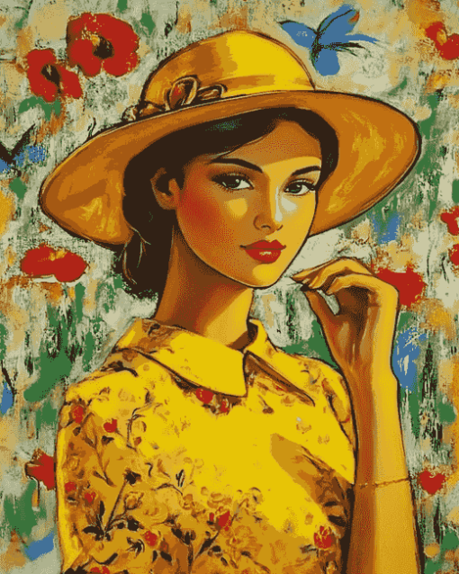 Yellow Hat Vintage Woman Diamond Painting