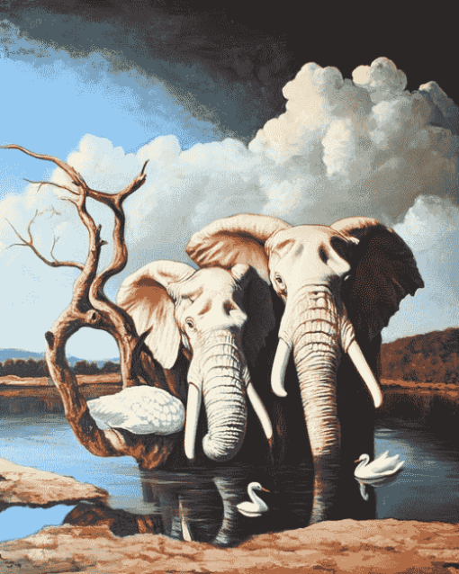 Abstract Swans and Elephants Diamond Painting