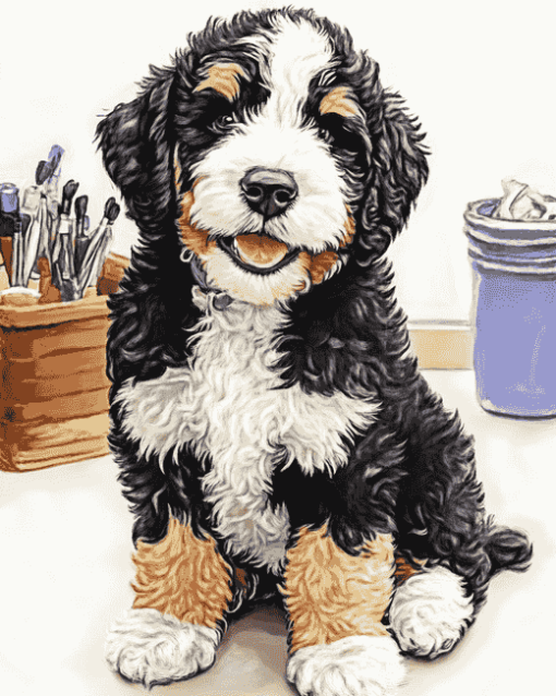 Adorable Bernedoodle Pup Diamond Painting