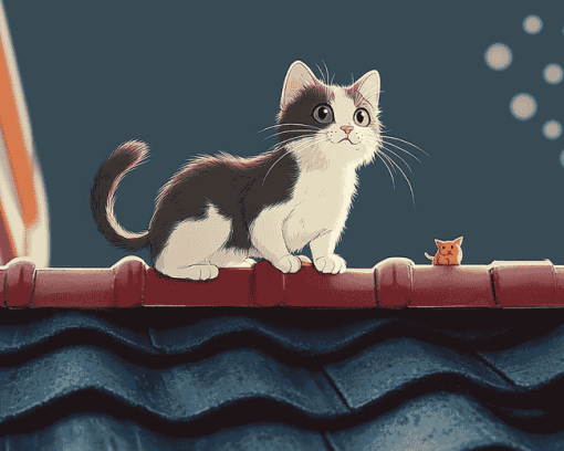 Aesthetic Cat on Roof Diamond Painting