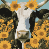 Aesthetic Cow with Sunflowers Diamond Painting