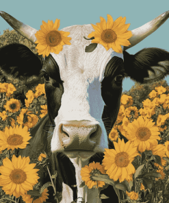 Aesthetic Cow with Sunflowers Diamond Painting