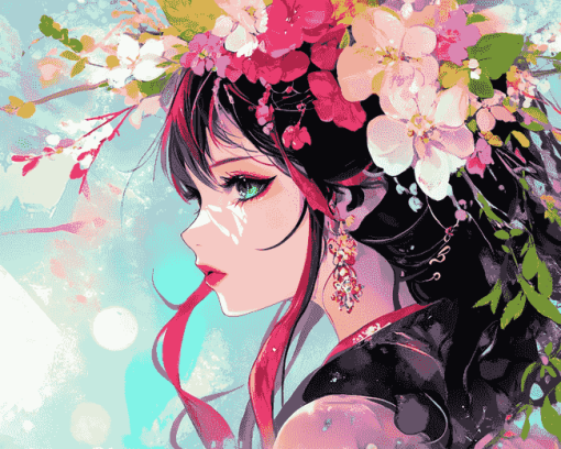 Aesthetic Flower Crown Lady Diamond Painting