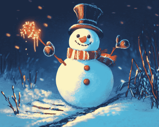 Aesthetic Frosty Snowman Animation Diamond Painting