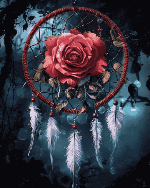 Aesthetic Rose Dreamcatcher Diamond Painting