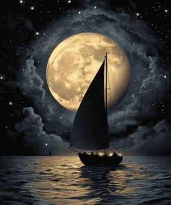 Aesthetic Sailboat Under Moonlight Diamond Painting