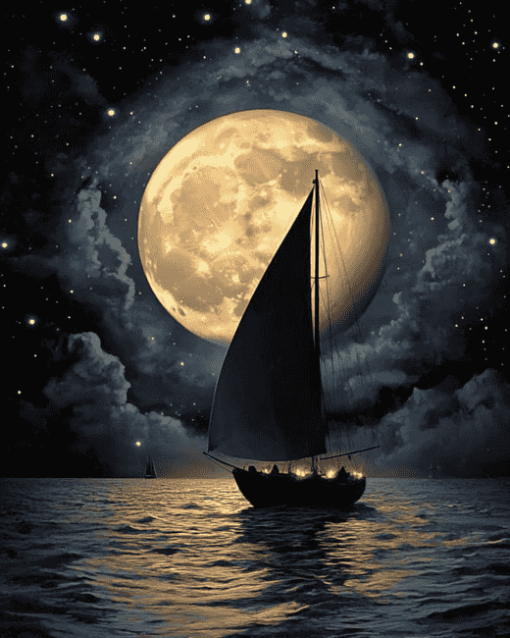 Aesthetic Sailboat Under Moonlight Diamond Painting